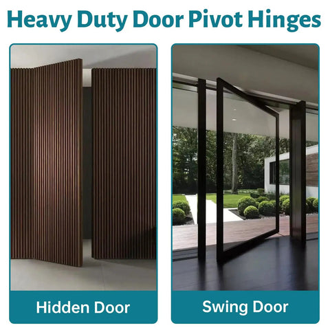 Heavy Duty Hidden Door Pivot Hinge Set For Murphy Doors And Bookcases, Supports Up To 330 Lb, Black Stainless Steel, Installed View