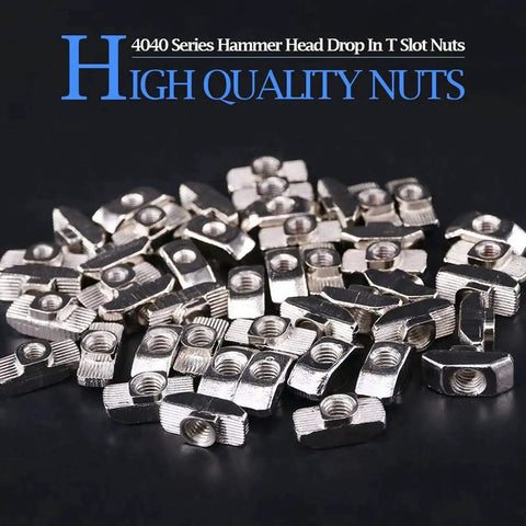 50 Pack 4040 Series M8 Hammer Head T Slot Nuts for 40 Series Aluminum Extrusion Nickel Plated Carbon Steel Fasteners