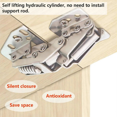 Heavy Duty Cabinet Hinges Set 2 Pack Soft Close Lid Stay Hinges for cabinet doors, cold rolled steel, installed view