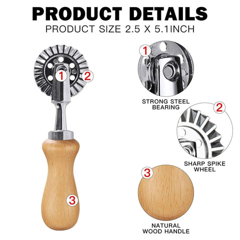 Ultimate Pasta Wheel Cutter With Wood Handle And Aluminum Frame For Home Kitchen, 1.3 Inch Diameter Cutter Wheel, 5.3 Inch Length