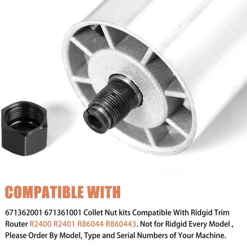 Close-up of Collet Nut And Collet Cone Sleeve Combo For R2400 R2401 R86044 R860443 Laminate Trimmer Router