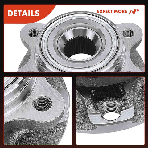 Front Or Rear Wheel Bearing And Hub Assembly For Audi A4 A4 Quattro A6 Quattro RS4 S4 S6 S8 2000-2009 Models Compatible With 43 Or 45 Mm Bearing Diameter; close-up view of hub details.