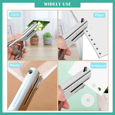 Ultra Long Reach Single Hole Punch Heavy Duty Zinc Alloy Hand Held Leather Punch for Card, Paper, Plastic, and Hardboard