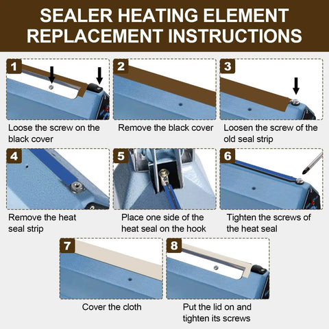 Instructions for replacing heating element on 8 Inch Impulse Sealer Replacement Parts Kit