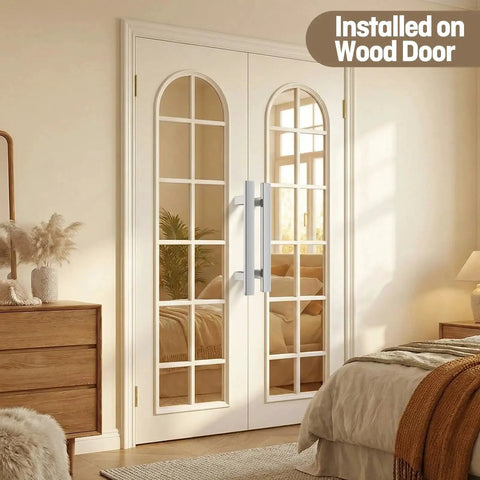 H Shaped 18 Inch Rectangle Push Pull Door Handle Back To Back 300mm Center To Center on wood interior double doors