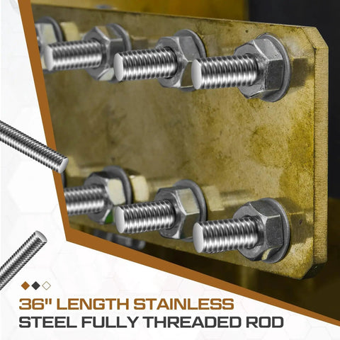 Four Piece Half Inch Fully Threaded Rods 36 Inch 304 Stainless Right Threads shown installed on a plate view
