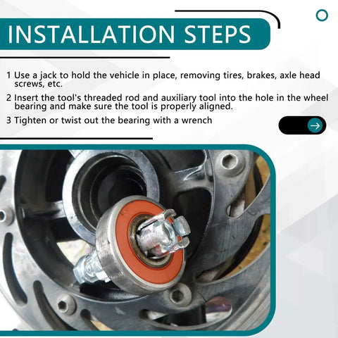 Installation steps for Durable High Grade Steel Wheel Bearing Removal Tool For 40 And 44 Mm Bearings Compatible With RZR Ranger General UTV