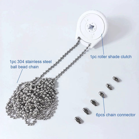 Replacement Roller Shade Clutch Kit For One And Half Inch Tube 38mm With 4.5mm Stainless Bead Chain And Five Connectors displayed
