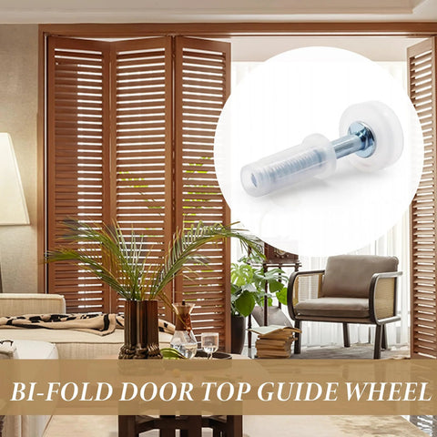 8 Piece Bi Fold Door Top Roller Guide Wheel With Spring Loaded Pivot Hardware Kit in living room installation view
