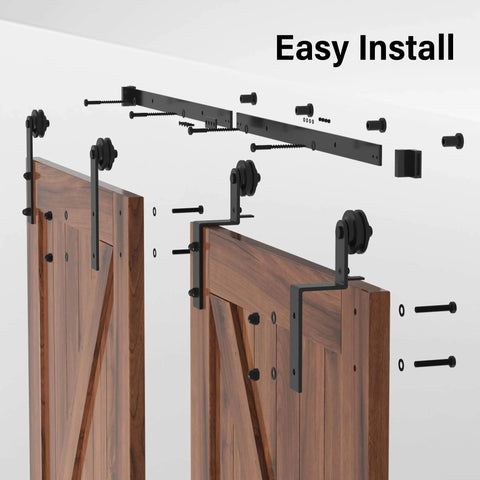 9Foot Single Track Bypass Sliding Barn Door Hardware Kit For Double Doors With Low Ceiling Easy Install Heavy Duty Steel Rail