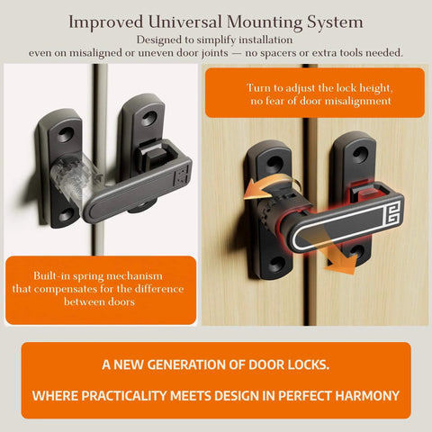 Adjustable 90 To 180 Degree Barn Door Latch Slide Lock With Knob in zinc alloy, shown from front view, installed on wooden door.