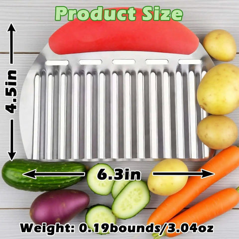 Crinkle Cut Potato Cutter And Veggie Slicer With Stainless Steel Blade For French Fries And Chips, Large wavy knife with easy grip handle