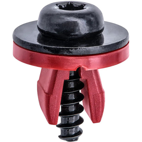 Close-up of red and black component from 15 Piece T30 Engine Splash Shield Bolt Clip Kit Direct Fit For Ford Focus Escape Explorer C Max
