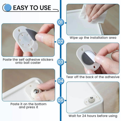 Installation steps for Self Adhesive Caster Wheels For Appliances 360 Degree Swivel Sliders For Kitchen Small Appliances White 8 Pack