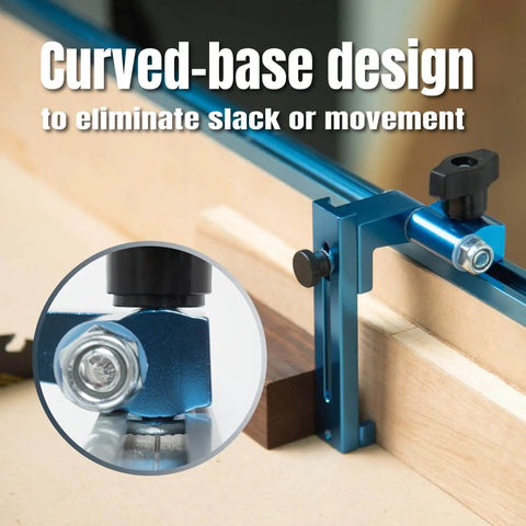 Curved base design of 1 To 3-1/2 Inch Adjustable Heavy Duty Flip Stop with T Track Stop for miter saws and table saws