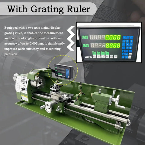 Dual Chuck Metal Lathe For DIY And Pro Shops 8x30 Inch Bench Lathe With Grating Ruler Variable Speed 50 to 2500 RPM MT3 Spindle