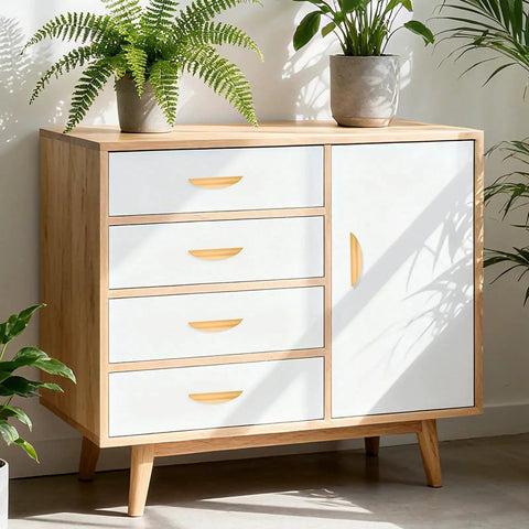 Wooden cabinet with 4 Pack Brushed Gold Crescent Cabinet Pulls with 5.79 Inch Overall Length and 3.75 Inch Hole Centers