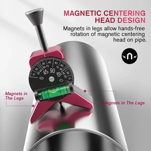 Magnetic Pipe Center Finder Tool With Y Shape Pipefitter Gauge And Adjustable Dial Bubble Protractor For Hands Free Use Fits 1-1/2 To 6 Inch Pipes 2.75 Inch Centering Head For Fast Accurate Pipe Layout on metal pipe