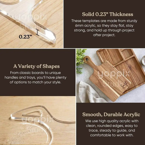 Charcuterie Board Router Template Kit Pro-Grade 9-Piece 6mm Thick Acrylic Template Set for Woodworking with various templates