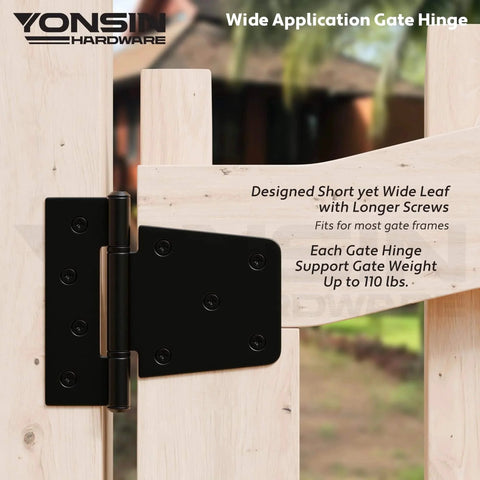 3.5 Inch Heavy Duty Strap Gate Hinges Kit For Wooden Gates Vinyl Fence And Barn Doors 4 Pcs Black installed on wooden gate