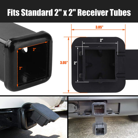 2 Inch Trailer Hitch Cover Plug Cap Insert Universal Fit Black Receiver Tube Cover for 2x2 Inch Hitches Class III IV V, side view