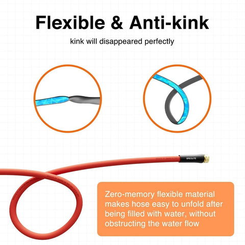 SPECILITE 5/8 inch rubber garden hose, red, 50 ft, brass fittings, flexible anti-kink design for outdoor use