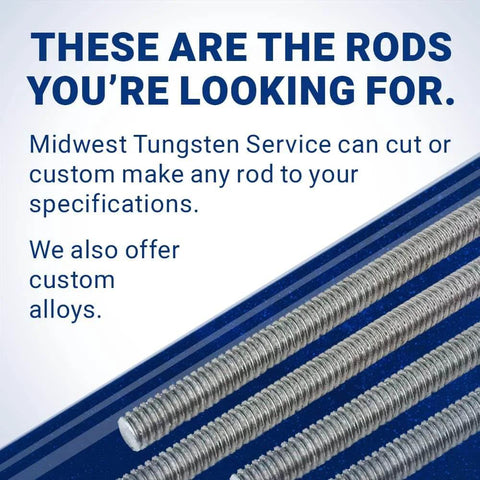 Durable Molybdenum Rod, 36 Inches Long, Five Sixteenths Inch Diameter, Eighteen Threads Per Inch, Industrial Grade, Corrosion Resistant, Built Tough For Heavy Duty Machining And High Temperature Applications displayed with custom alloy options