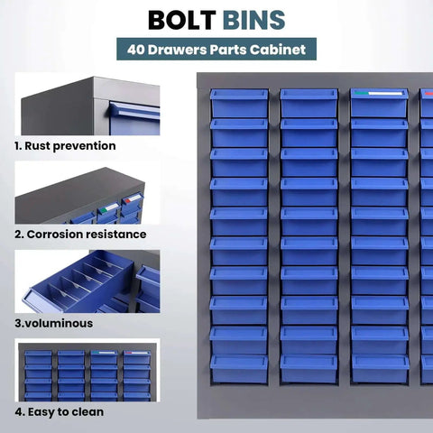 40 Drawer Parts Storage Cabinet For Garage And Workshop, Beefy Alloy Steel Frame With ABS Drawers, Nut And Bolt Organizer