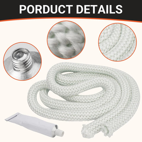 GJK wood furnace door seal kit, 10 ft white braided fiberglass rope with 2 oz silicone adhesive, Amazon brand