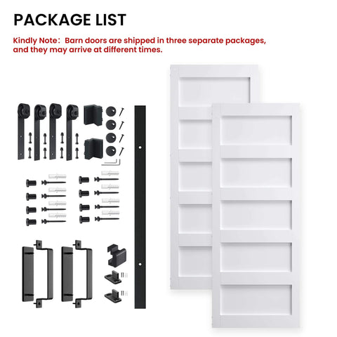 Double 30 By 84 Inch White Barn Door With 10 Ft Sliding Hardware Kit Included, Assembly Required, Waterproof PVC Surface