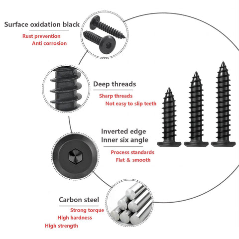 20 Pieces Self Tapping Screws Set Flat Head Hex Socket Cap Screws M6x40mm For Furniture Making And Woodworking Projects Durable Carbon Steel Hardware Built To Last With High Hardness And Strong Load Bearing For Heavy Duty Applications in close-up showing features and deep threads