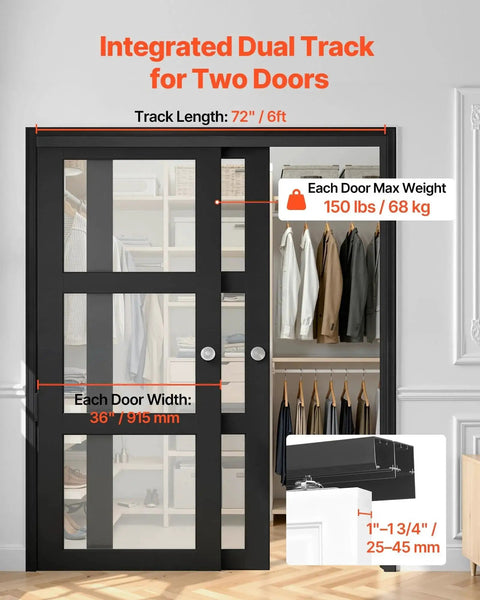 Bypass Sliding Door Hardware Kit With 6 Ft Aluminum Dual Track System For Closet Doors 36 In Wide installed view in a room