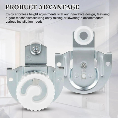 Sliding Closet Door Hardware Set 4 Pack Includes All Necessary Rollers Knobs Screws And Adjustable Hooks For Two Wood Doors Durable Galvanized Steel Construction With Round Recess Finger Pulls And Dual Floor Guide For Smooth Operation.
