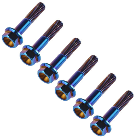 Titanium Hex Flange Bolts M6 And M8 Pack Of 6 With Burn Blue Finish In 10 15 20 25 30 35 40 45 50 55mm Length Options Grade 5 6AL4V Titanium Alloy External Hex Head For Bike Frame Motorcycle And Automotive Projects Pro Grade