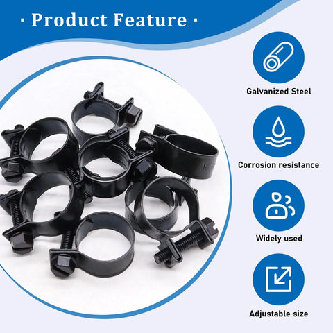Fuel line hose clamp set, Eoppen 34-piece assortment, 8–18 mm, black clamps for diesel and petrol pipes