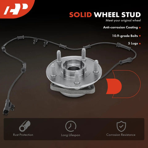 Beefy Front Wheel Bearing And Hub Assembly With ABS For Jeep Wrangler JK 2011-2017 And 2018, showing 5 lug construction with sensor wires