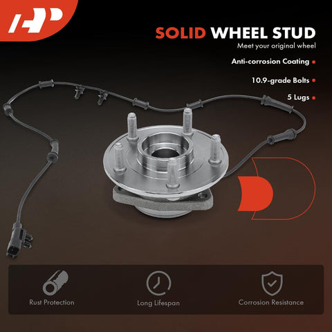 Front Wheel Bearing And Hub Assembly With ABS For Jeep Wrangler JK 2011 To 2017 And 2018, 5 Lug RWD, shown with ABS cable and bolts