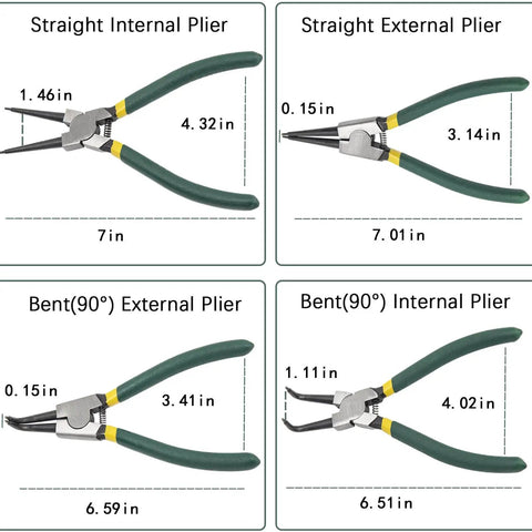 Diagram of Pro Grade 4 Piece Snap Ring Pliers Set 7 Inch Heavy Duty Circlip Pliers Kit For Snap Ring Removal With Straight And Bent Tips