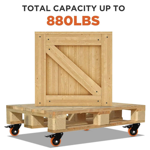Heavy Duty 4 Inch Locking Swivel Caster Wheels Set Of 4 For Cart Furniture And Workbench In Orange Polyurethane on wooden pallet