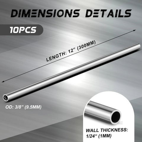 Industrial 304 Stainless Steel Tube 3 By 8 Inch OD Weldable Round Pipe 12 Inch Length 0.04 Inch Wall Thickness Pack Of 10