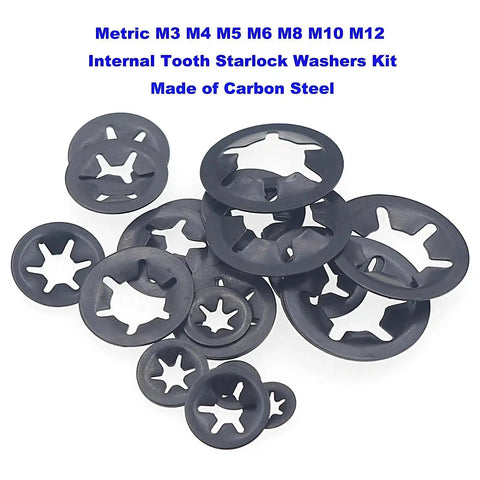 Industrial Starlock Push On Washers Assortment Kit 285 Pieces With External Push Rings And Speed Clips 7 Sizes M3 M4 M5 M6 M8 M10 M12