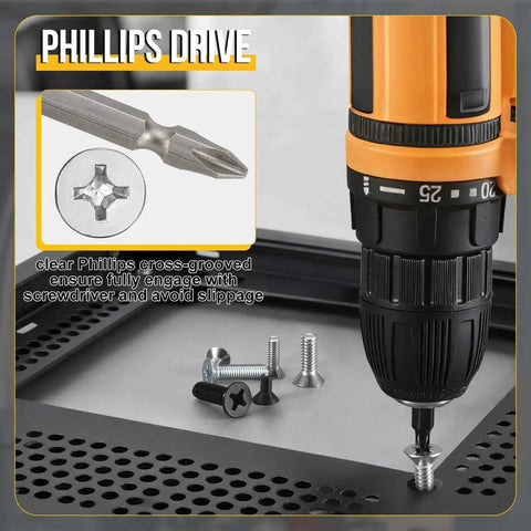 Drill and Phillips screwdriver with 100 Pack M3 Flat Head Machine Screws, 3mm Diameter, 0.5mm Pitch, 3mm Length, 304 Stainless Steel, Silver