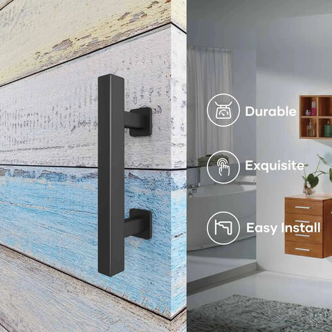 2 Pack 10 Inch Sliding Barn Door Pull Handle With Flush Hardware Double Sided Heavy Duty Rustic Matte Black Installed