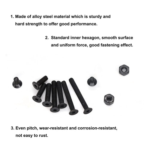 340 Piece M2.5 Black Countersunk Socket Cap Screws And Nylon Lock Nuts And Hex Nuts Kit, 10.9 Grade Alloy Steel, smooth surface