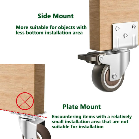 Side Mount L Shaped Plate 2 Inch Rubber Casters Set Of 4 With 2 Swivel And 2 Brakes Heavy Duty Low Profile Casters for furniture use