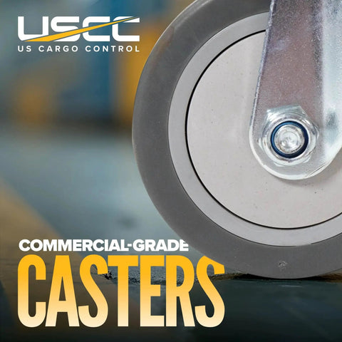 Close-up of a heavy-duty caster wheel from a furniture dolly with non-marking rubber, highlighting its commercial-grade construction.