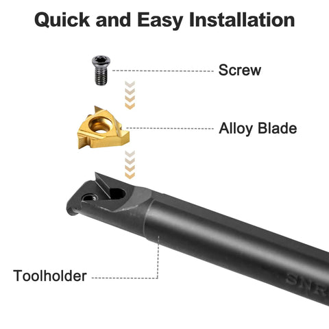 Metal Lathe Pro Grade Cutting Tool Set With One Half Inch And Five Eighth Inch Threading Bars, Ten Indexable Carbide Inserts, And Wrenches For Turning, Threading, And Boring On Lathe Machines Includes Internal 16IR And External 16ER Inserts, showing toolholder with alloy blade and screw