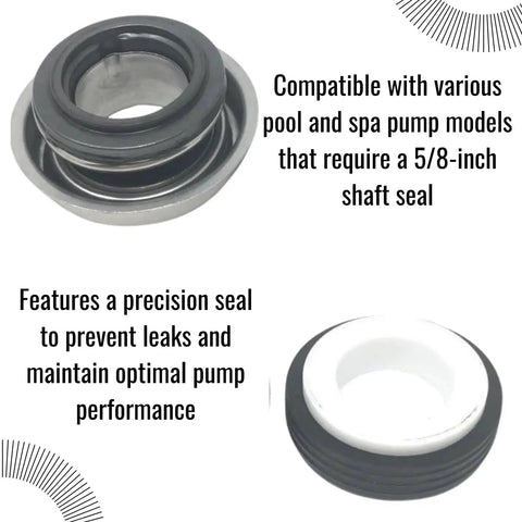 Premium Pool And Spa Shaft Seal Five Eighths Inch Replacement For PS 1000 And AS 1000 U109 136SS, shown with features and compatibility