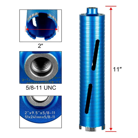 2 Inch Diamond Core Drill Bit With 10 Inch Drilling Depth For Cured Concrete Brick Block Masonry Turbo Laser Welded Segments