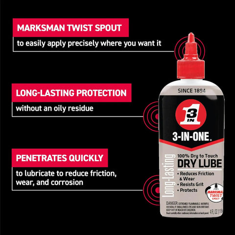 Dry Lube Drip Oil For Tools And Gear, 4 Oz, 100 Percent Dry To Touch, Reduces Wear And Friction, Shields Metal Parts Bottle